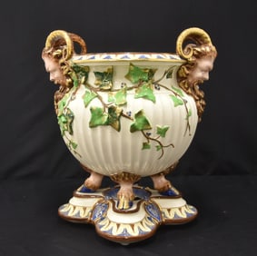 FRENCH SARREGUEMINES MAJOLICA JARDINIERE