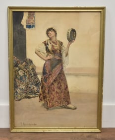 GUSTAVO SIMONI , WATERCOLOR ORIENTALIST DANCER