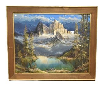 HEINZ MUNNICH , OIL ON CANVAS ALPINE LANDSCAPE