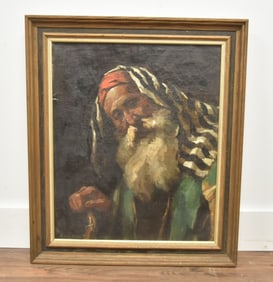 MIKLOS MIHALOVITS , OIL ON CANVAS RABBI PORTRAIT