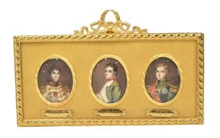 ANTIQUE FRENCH TRIPTYCH MINIATURE PORTRAITS