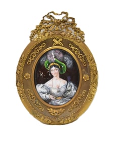 LIMOGES ENAMEL ON COPPER PORTRAIT IN BRONZE FRAME
