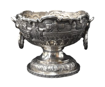 PERSIAN 950 SILVER REPOUSSE PEDESTAL BOWL