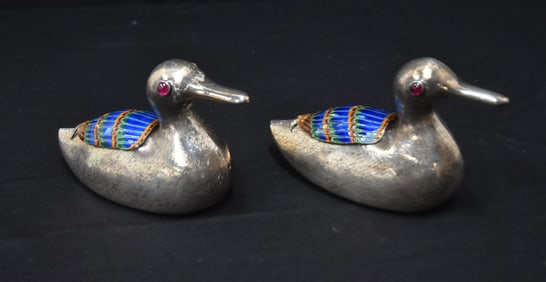 999 SOUTH KOREAN SILVER & ENAMEL DUCK BOXES