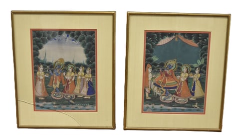 (2) MUGHAL MIXED MEDIA MINIATURE PAINTINGS