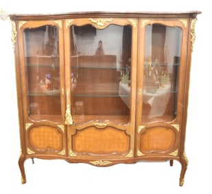 FRENCH 3-DOOR BRONZE MOUNTED VITRINE CABINET