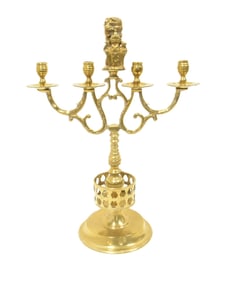 LARGE 4-LIGHT BRASS JUDAICA CANDELABRA