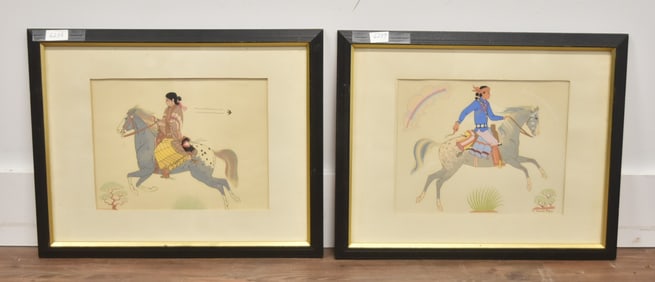 HARRISON BEGAY , (2) GOUACHE ON PAPER PAINTINGS