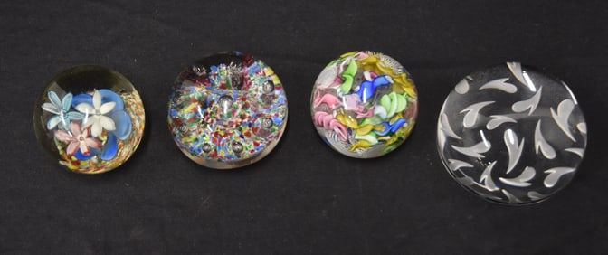 (4) ASSORTED ART GLASS PAPERWEIGHTS