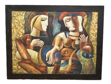 OLEG ZHIVETIN , STYLE CUBIST OIL PAINTING