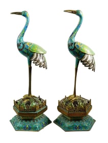 MONUMENTAL PAIR CHINESE CLOISONNE CRANES