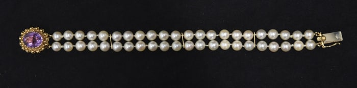 14kt GOLD MOUNTED PEARL BRACELET