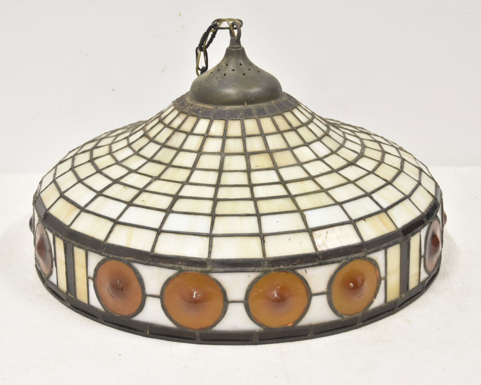 ANTIQUE LEADED GLASS HANGING FIXTURE (1 of 11)