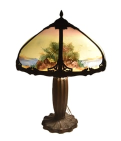 6-PANEL SCENIC REVERSE PAINTED TABLE LAMP