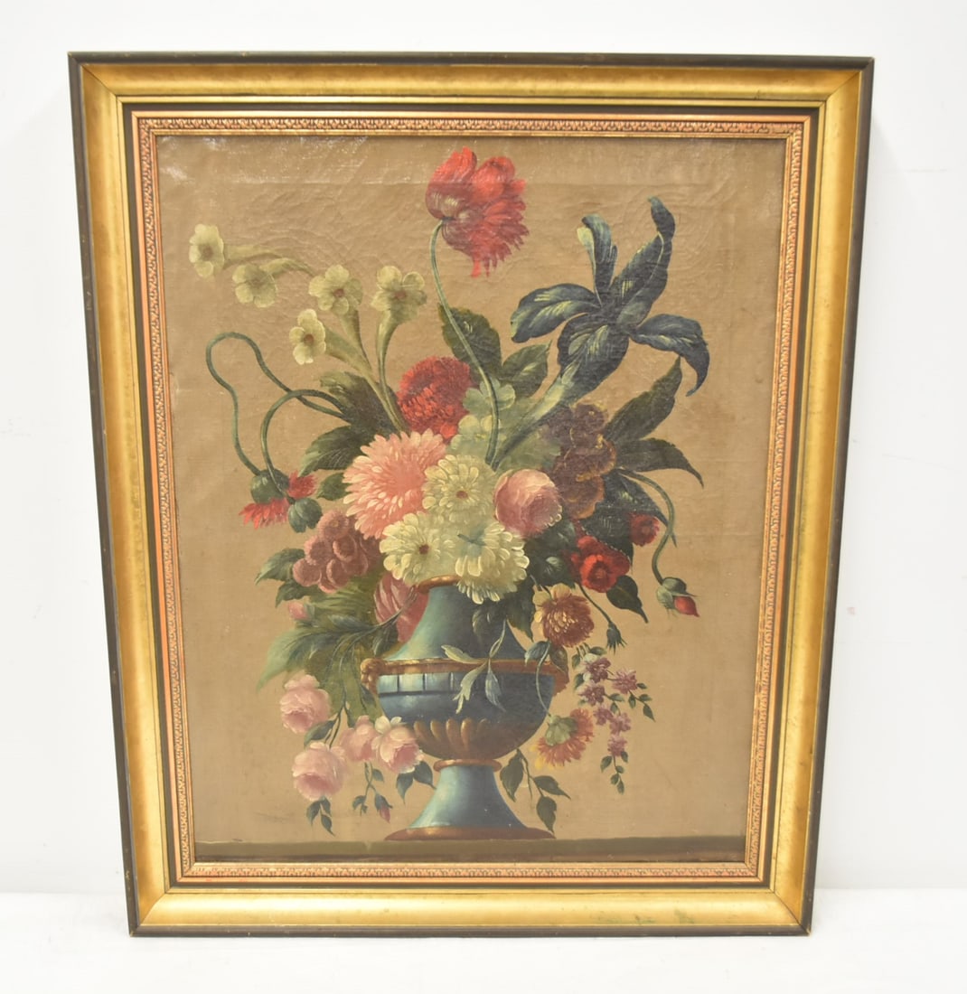 19thC OIL ON CANVAS FLOWER STUDY STILL LIFE (1 of 8)