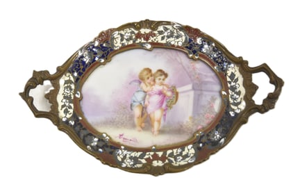 HAND PAINTED SEVRES & CHAMPLEVE DISH