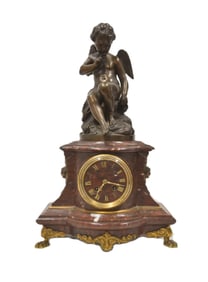 FRENCH CHARPENTIER ROUGE MARBLE & BRONZE CLOCK