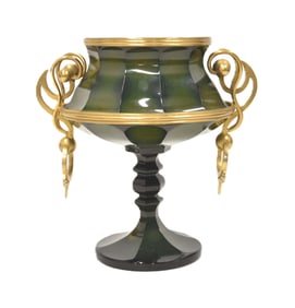 GERMAN LITHYALIN GLASS & BRONZE URN