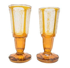 PAIR LARGE MOSER AMBER CUT TO CLEAR VASES