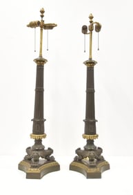 (Pr) FRENCH EMPIRE BRONZE COLUMN LAMPS