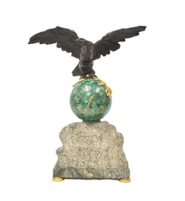 FRENCH EMPIRE BRONZE & MALACHITE CLOCK