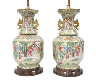 (Pr) CHINESE CELEDON GLAZE VASE LAMPS