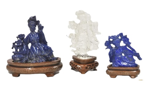 (3) LAPIS & QUARTZ GEISHA FIGURES