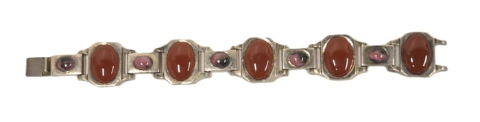 CARNELIAN & RHODOLITE STERLING SILVER BRACELET