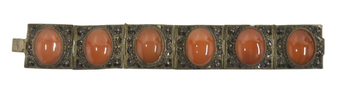 ANTIQUE CHINESE SILVER & CARNELIAN BRACELET