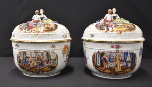 PAIR LARGE GERMAN STYLE COVERED TUREENS