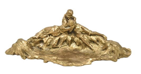ANTONIN LARROUX , LARGE BRONZE INKWELL