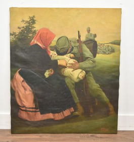 BELA MATKOVICS , OIL ON CANVAS SOLDIER WITH BABY