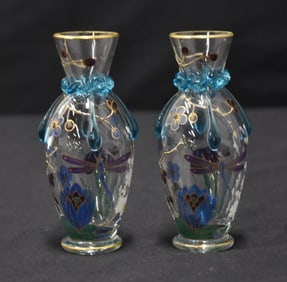 PAIR BOHEMIAN ART GLASS CABINET VASES