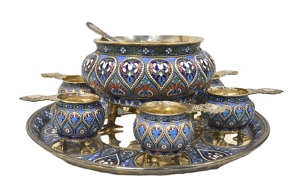 OVCHINNIKOV SILVER & CLOISONNE PUNCH SET