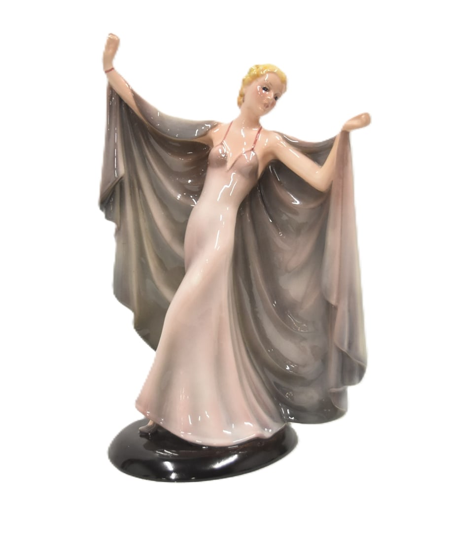 KERAMOS VIENNA AUSTRIA DECO DANCER: KERAMOS AUSTRIAN PORCELAIN ART DECO DANCER - 8" x 5" x 13 1/2"