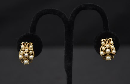 14kt GOLD PEARL CLUSTER EARRINGS