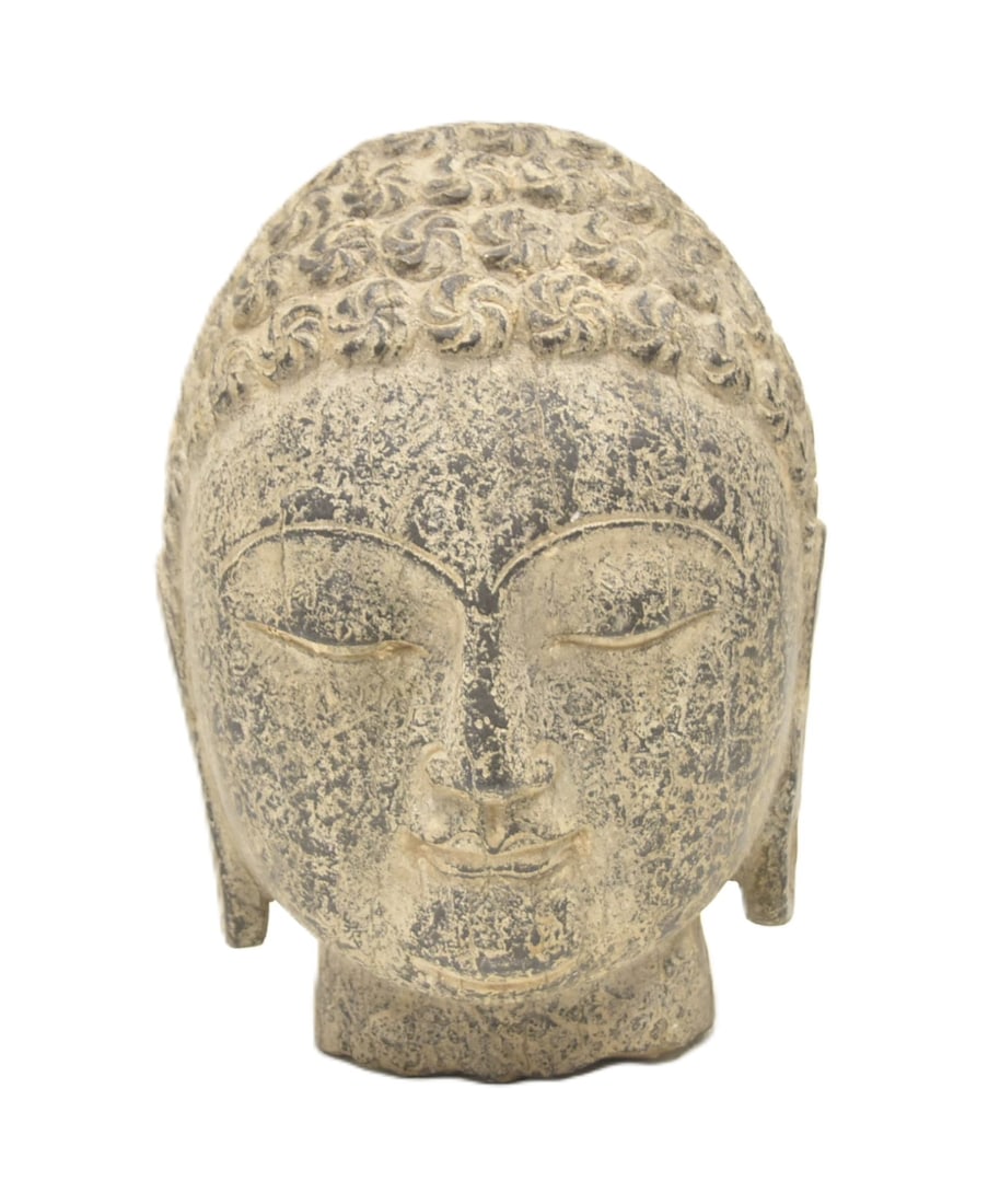 CARVED BLACK STONE BUDDHA HEAD (1 of 9)