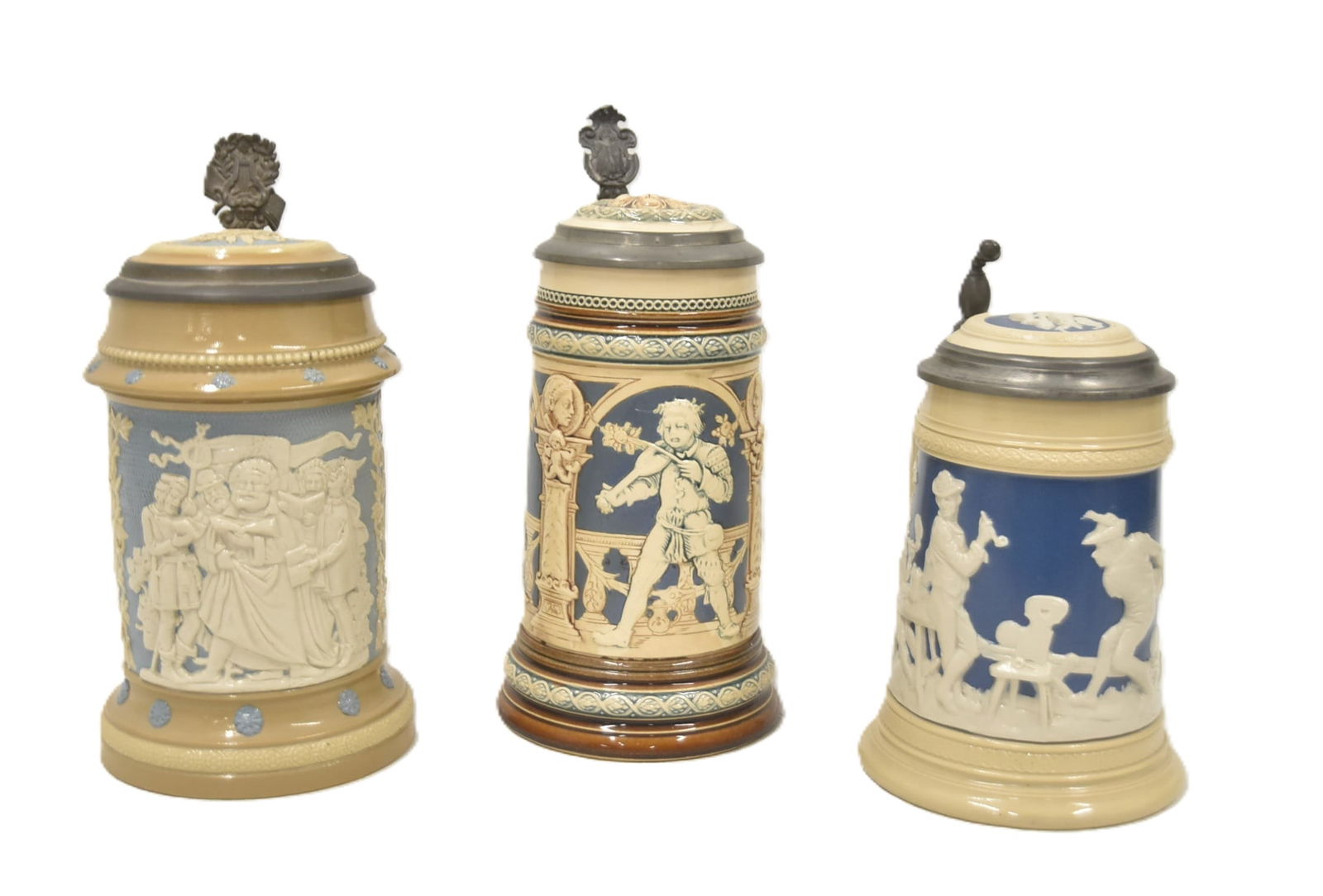 (3) METTLACH FIGURAL CAMEO STEINS (1 of 16)