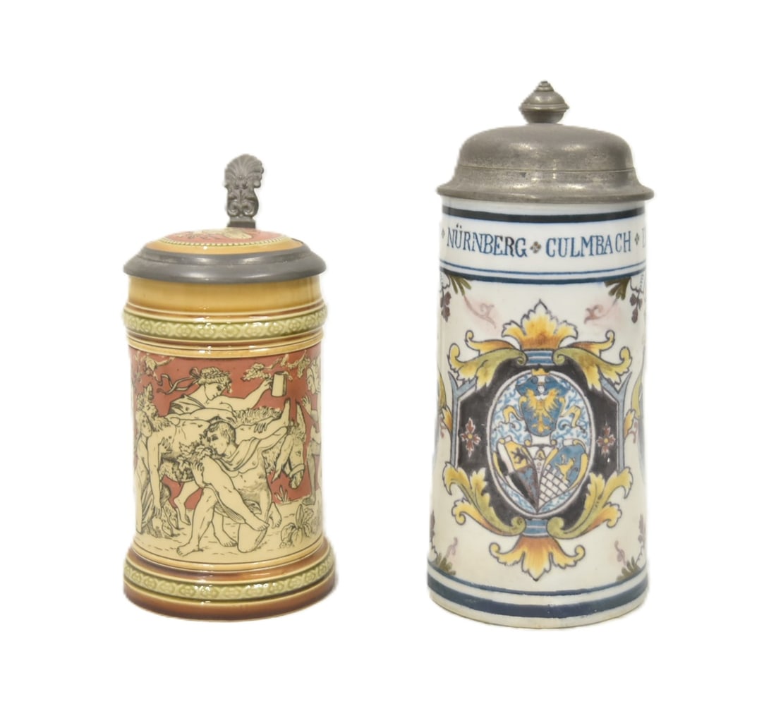 (2) METTLACH POTTERY STEINS (1 of 9)