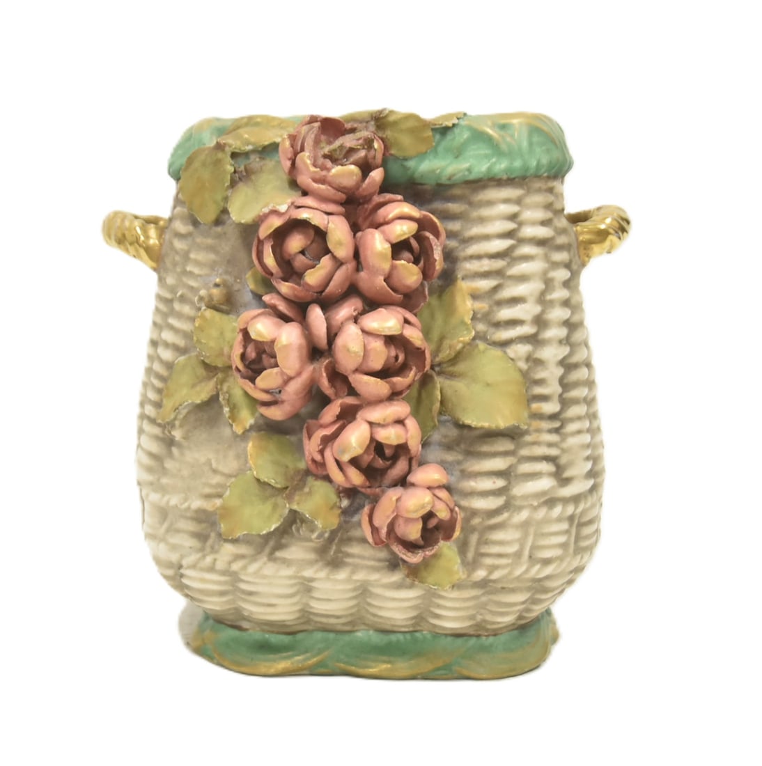 AMPHORA BASKETWEAVE VASE WITH APPLIED FLOWERS (1 of 10)