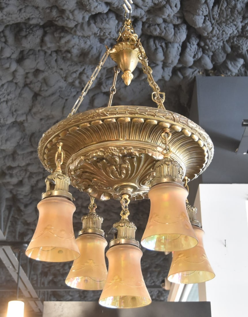 FRENCH BRONZE & GLASS HANGING FIXTURE (1 of 12)
