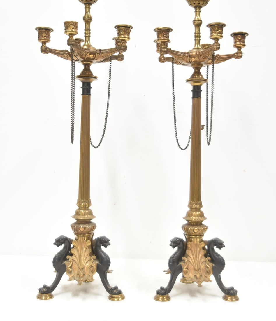 PAIR BRONZE FRENCH EMPIRE STYLE CANDELABRAS (1 of 10)