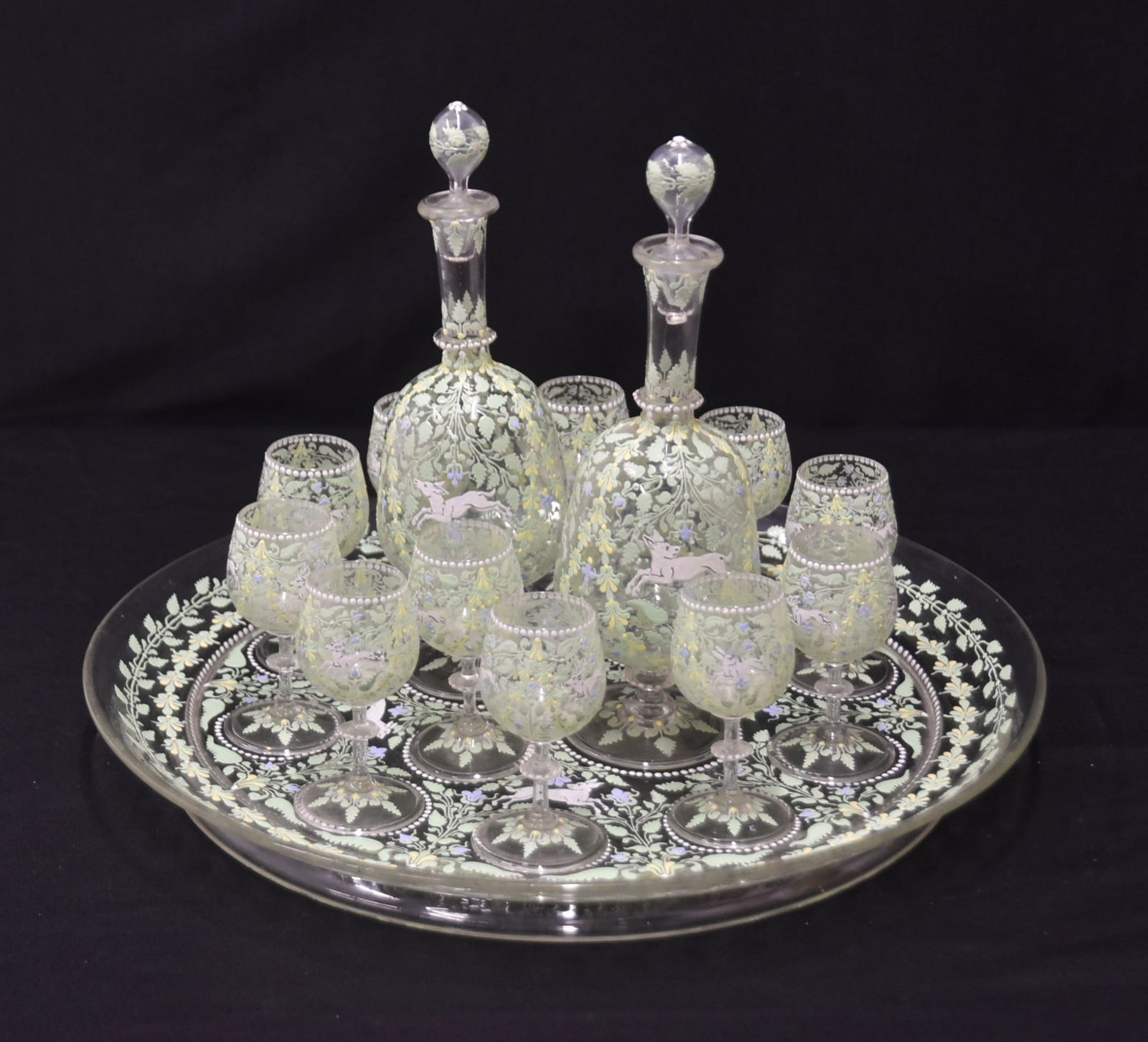 VENETIAN GLASS ENAMELED CORDIAL SET (1 of 10)