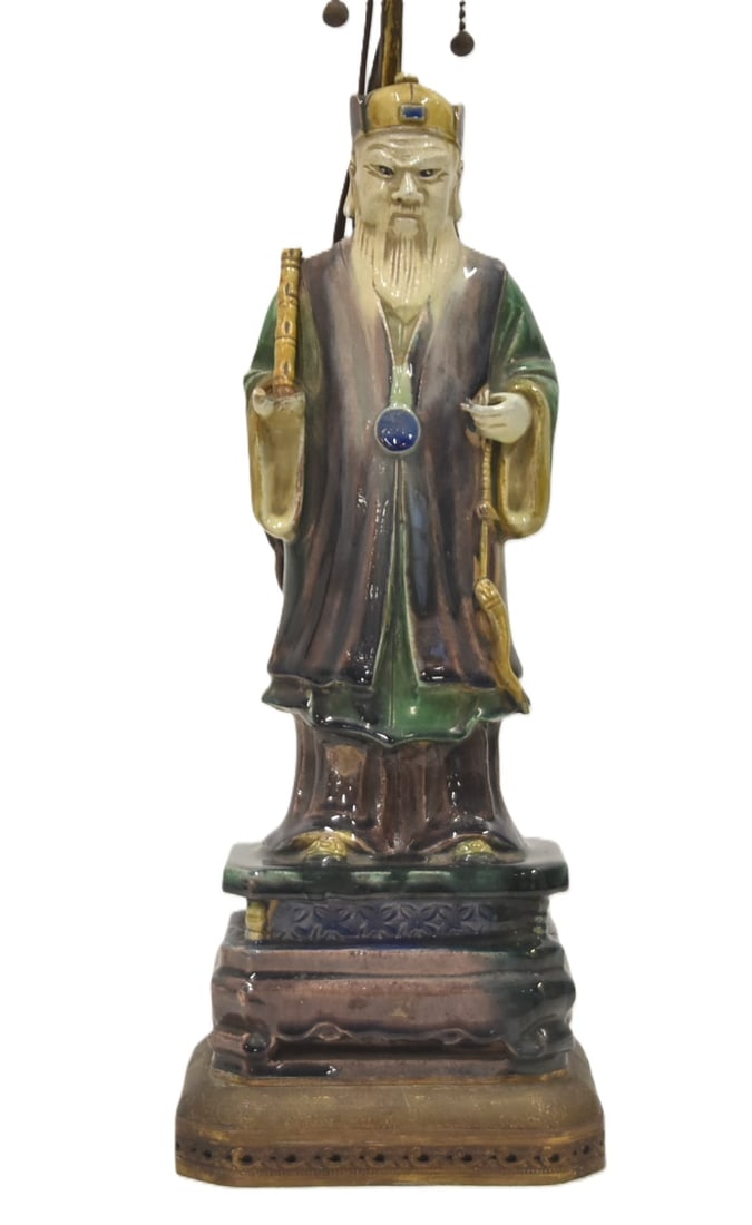 ANTIQUE CHINESE GLAZED MUDMAN FIGURE LAMP (1 of 10)
