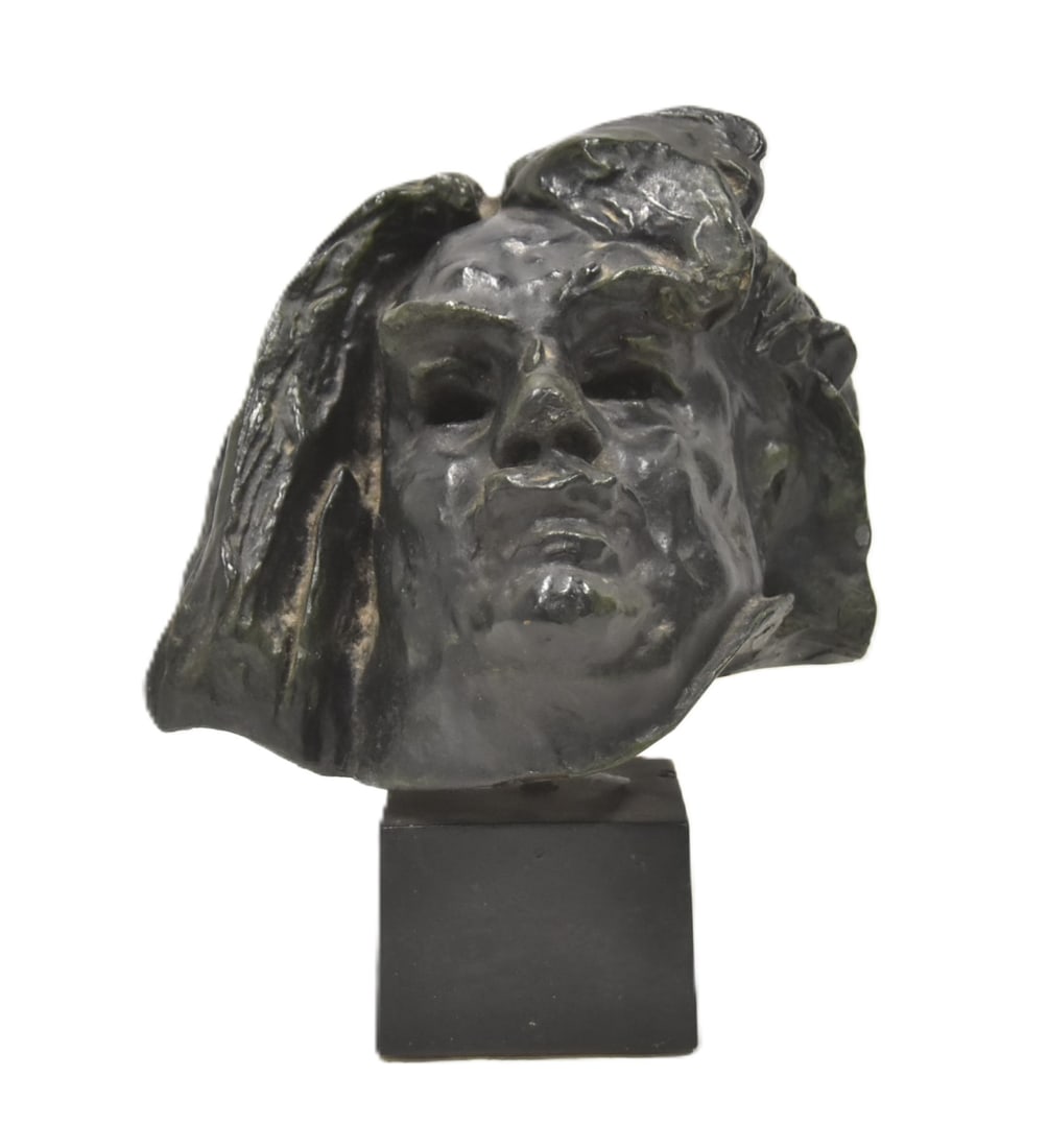 AFTER AUGUSTE RODIN HONORE de BALZAC BUST: AFTER AUGUSTE RODIN BRONZE BUST OF HONORE de BALZAC MARKED ALEXIS RUDIER , PARIS 7" x 7" x 9 1/2"