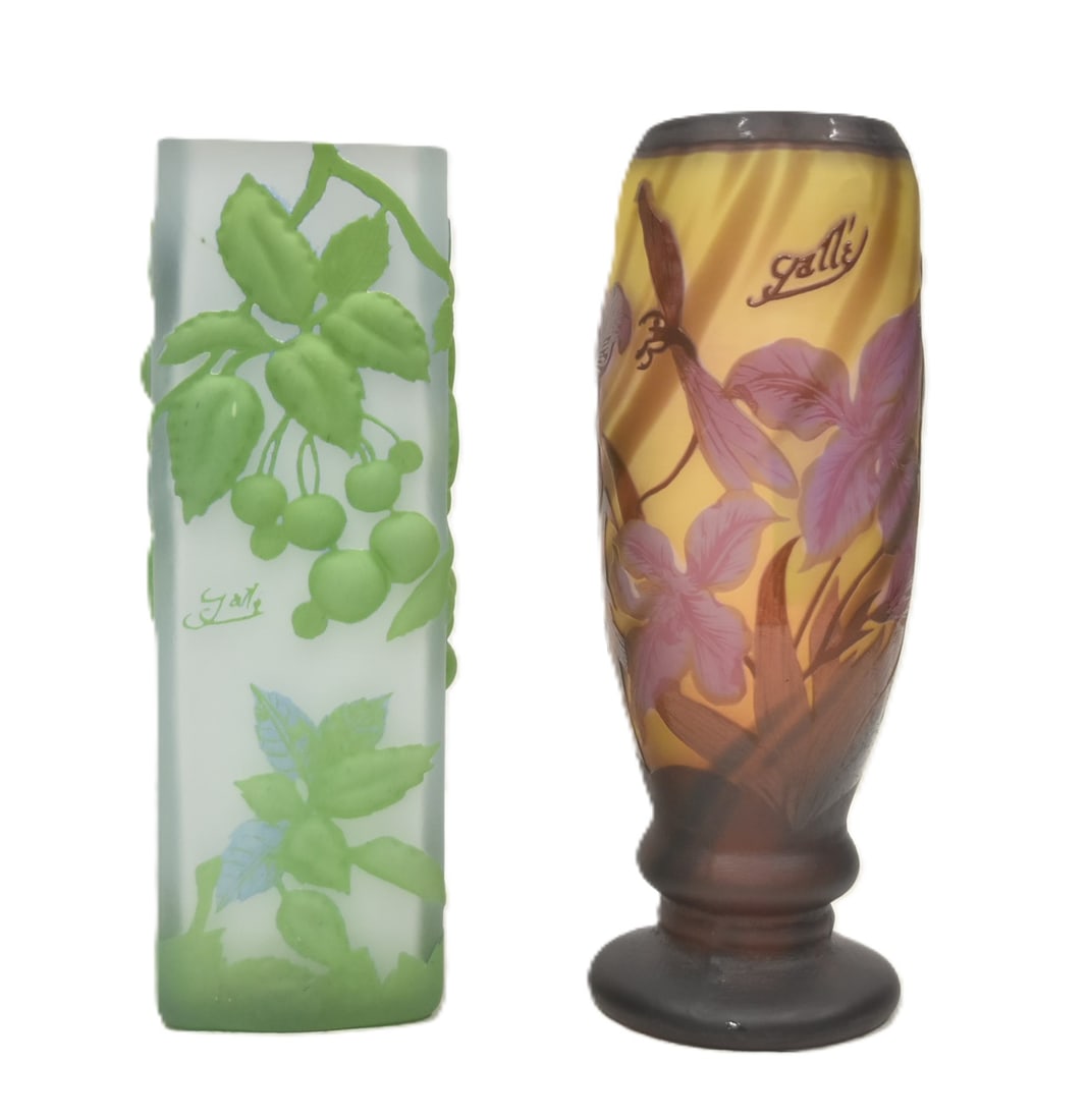 (2) GALLE STYLE CAMEO ART GLASS VASES (1 of 18)