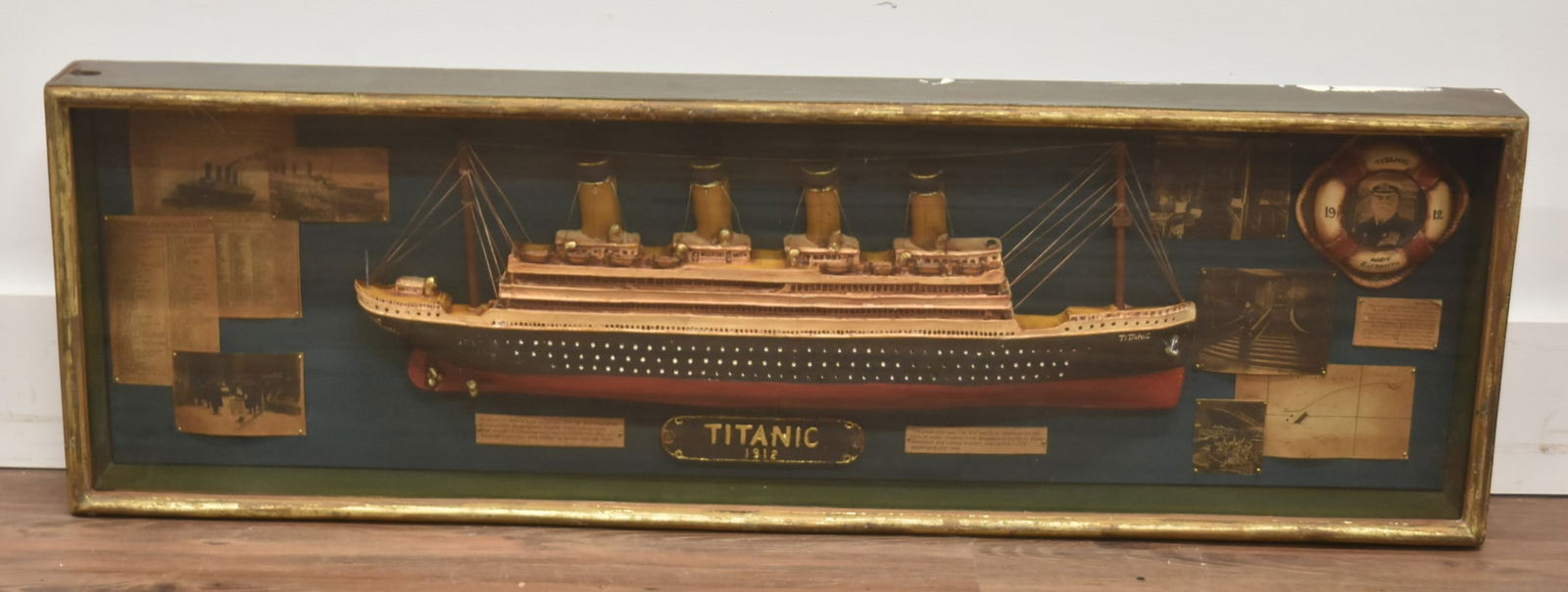 LARGE TITANIC DIORAMA DISPLAY: LARGE SHADOW BOX DIORAMA OF THE TITANIC - 13" x 3 1/2" x 42"