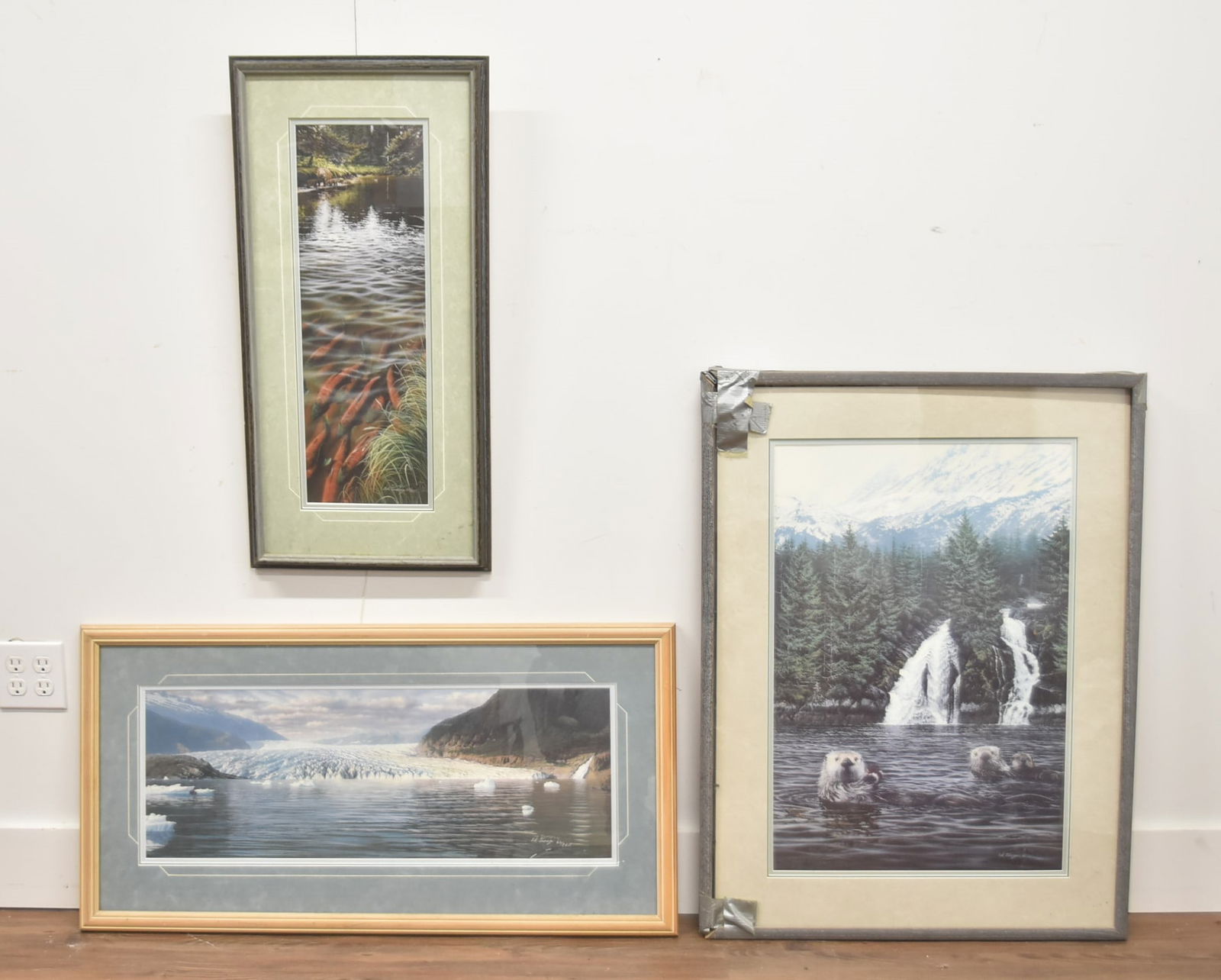 (3) ED TUSSEY HAND SIGNED PRINTS: EDWIN ED TUSSEY (ALASKA , 1959-2024) HAND SIGNED PRINT "RED SALMON & BEARS # 2 HAND SIGNED & NUMBERED / ED TUSSEY HAND SIGNED PRINT SEA OTTERS - 27" x 35" OVERALL ED TUSSEY HAND SIGNED PRINT GLACIER (