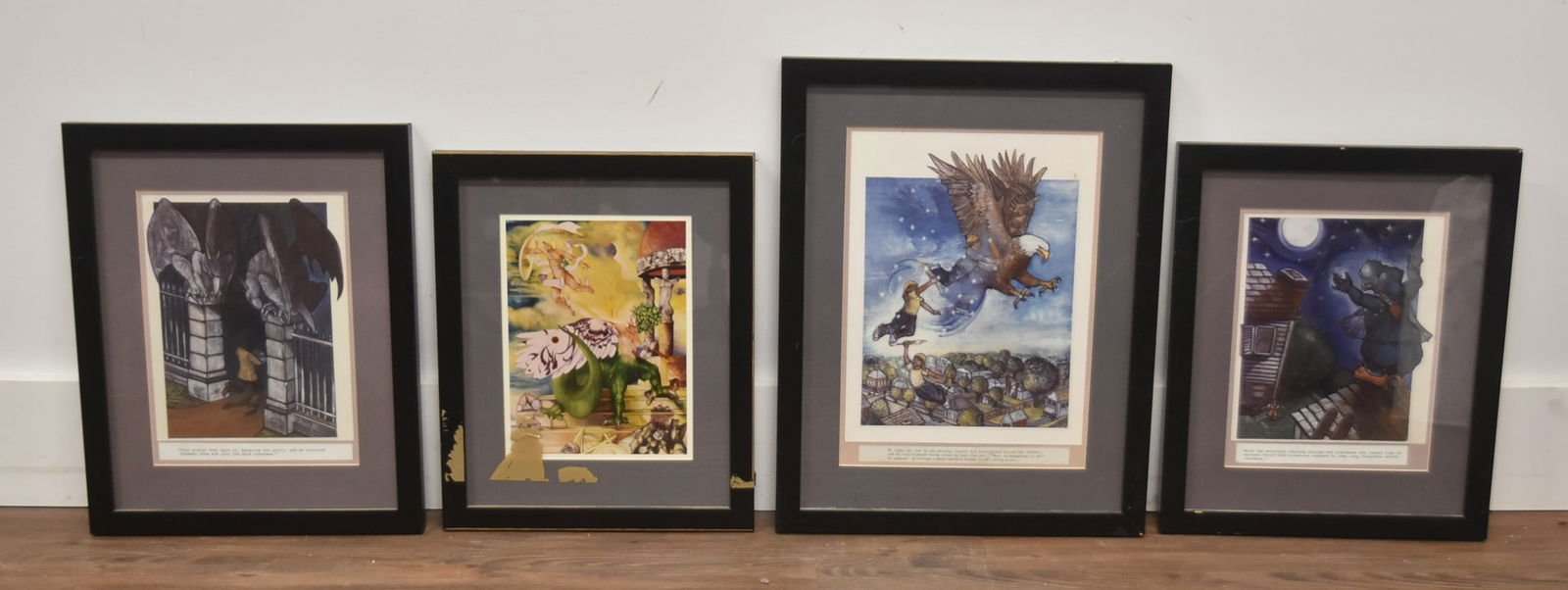 (4) SURREALISM STORYBOARD PHOTO PRINTS: (4) SURREALIST STORY BOARD PHOTORAPHIC PRINTS WITH INSCRIPTION ON BOTTOM - LARGEST IS 15" x 19"