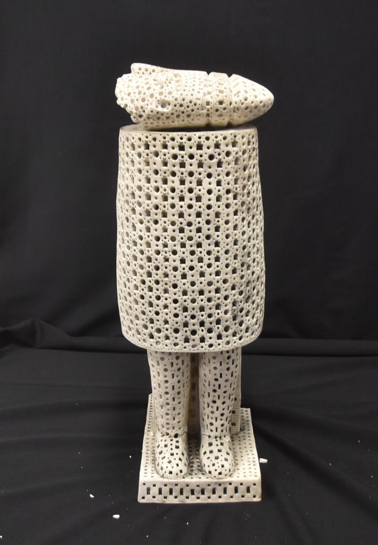 ALEXANDER NEY TERRACOTTA SCULPTURE: ALEXANDER NEY (RUSSIAN / AMERICAN, b. 1939) RETICULATED TERRACOTTA SCULPTURE - 7" x 9" x 19"